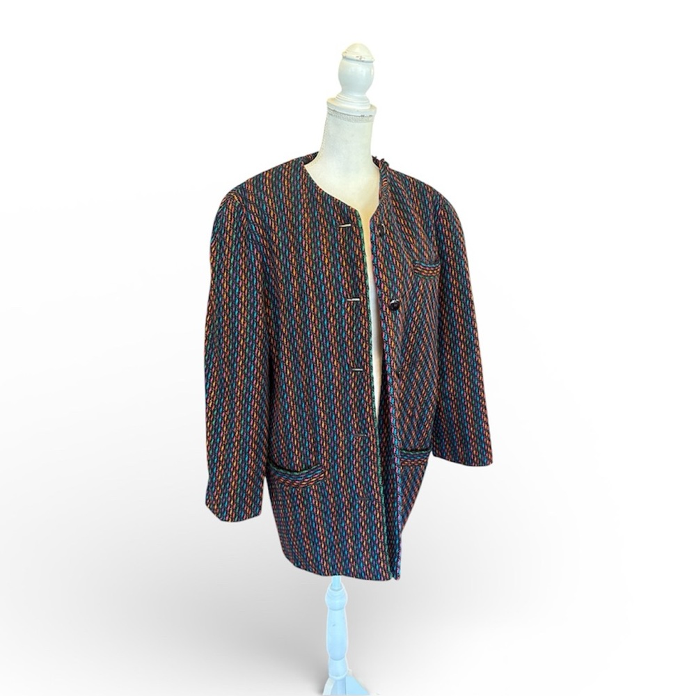 Jaeger Vintage Black  100% Wool Multicolor Coat 16